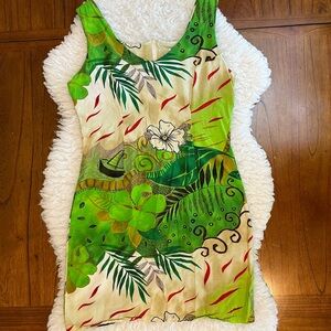 Vintage 90s Jams World Mini Dress Green Hawaiian Tropical Print Size Medium